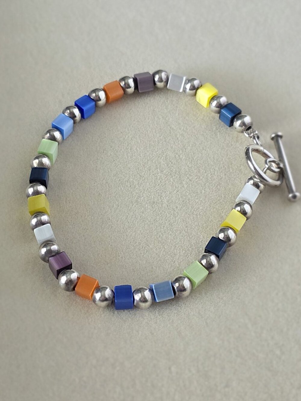 Rare Silpada B0641 Sterling Silver Moonglow Glass Bead Bracelet Retired Y2K